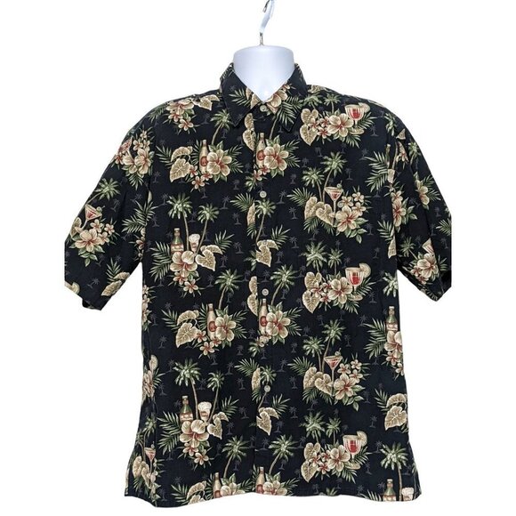 Pierre Cardin Mens Hawaiian Button Up Shirt XL Floral Tropical Martini Glass - Picture 1 of 5